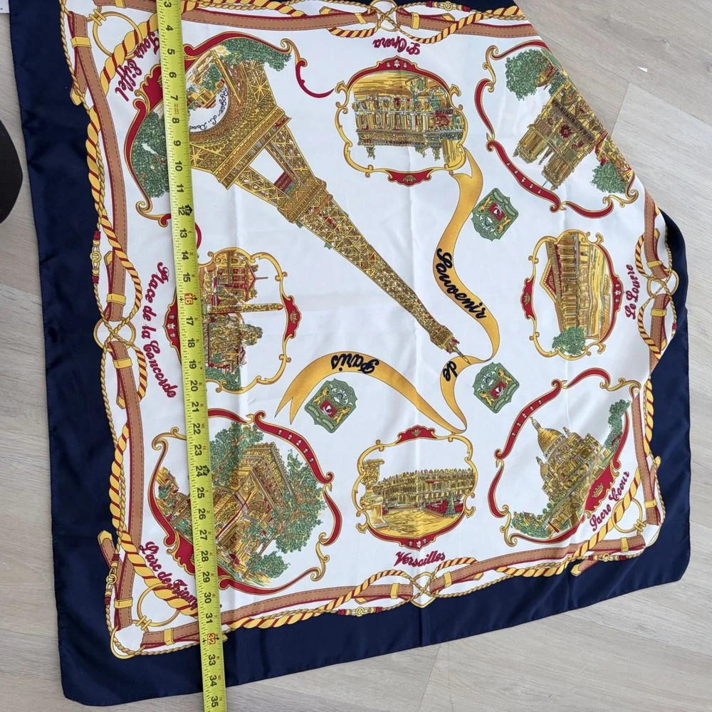 Roger L Paris Souvenir de Paris Scarf Navy Blue Silk Like Microfiber Made Italy